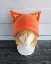Load image into Gallery viewer, Orange Cat with Ear Cut Out Fleece Hat

