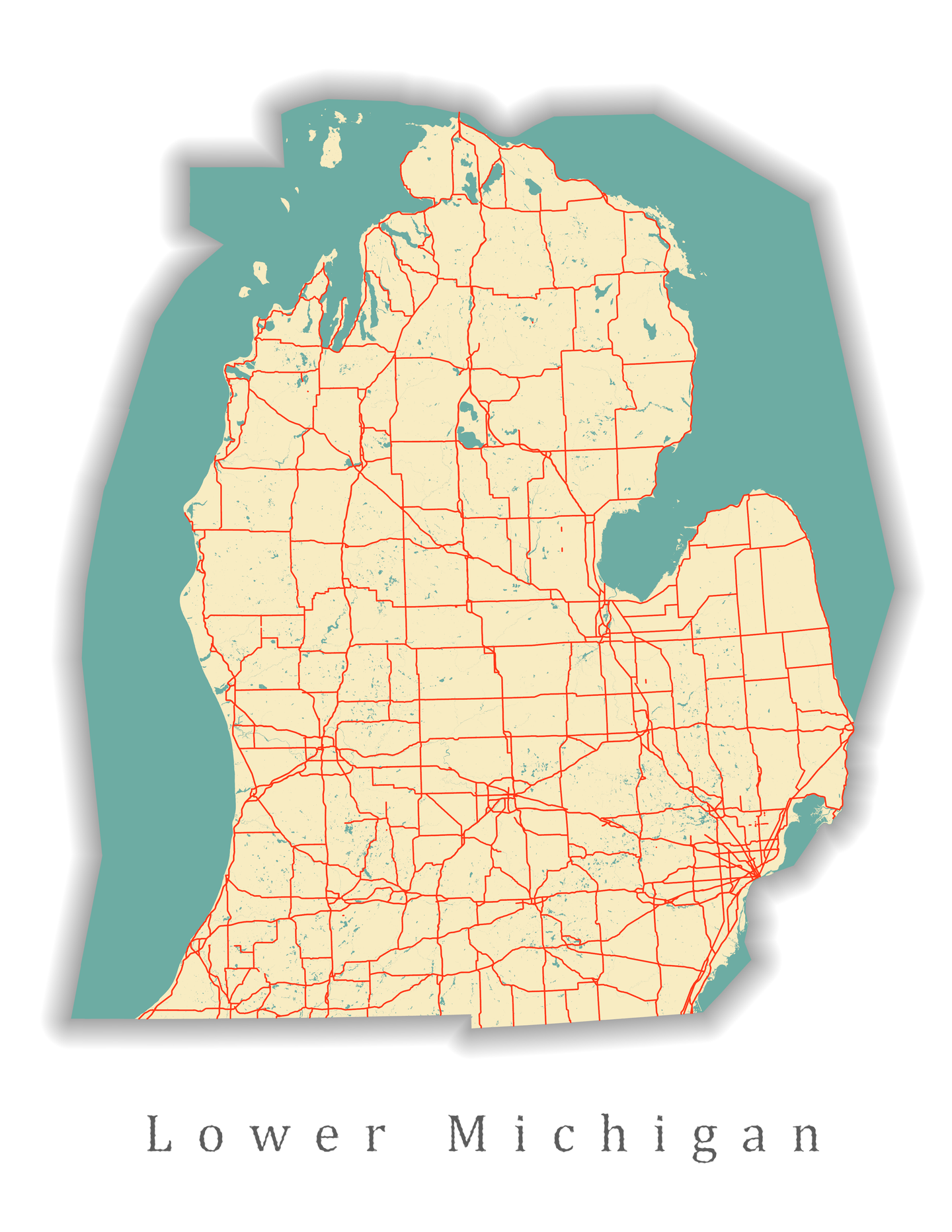 Lower Michigan State Map Print – Akiseo