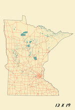 Load image into Gallery viewer, Minnesota State Map Print
