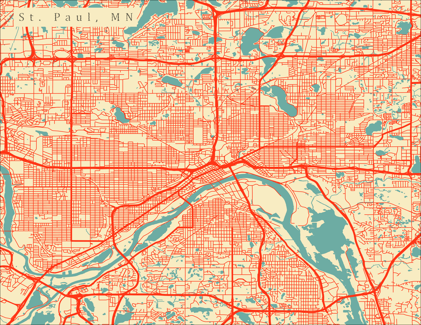 St Paul, MN City Map Print