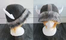 Load image into Gallery viewer, Wolf Fur Vikings Helmet Fleece Hat
