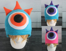 Load image into Gallery viewer, Three Horned Monster Hat - One Eye Monster Horns Fleece Hat - Ready to Ship Halloween Costume
