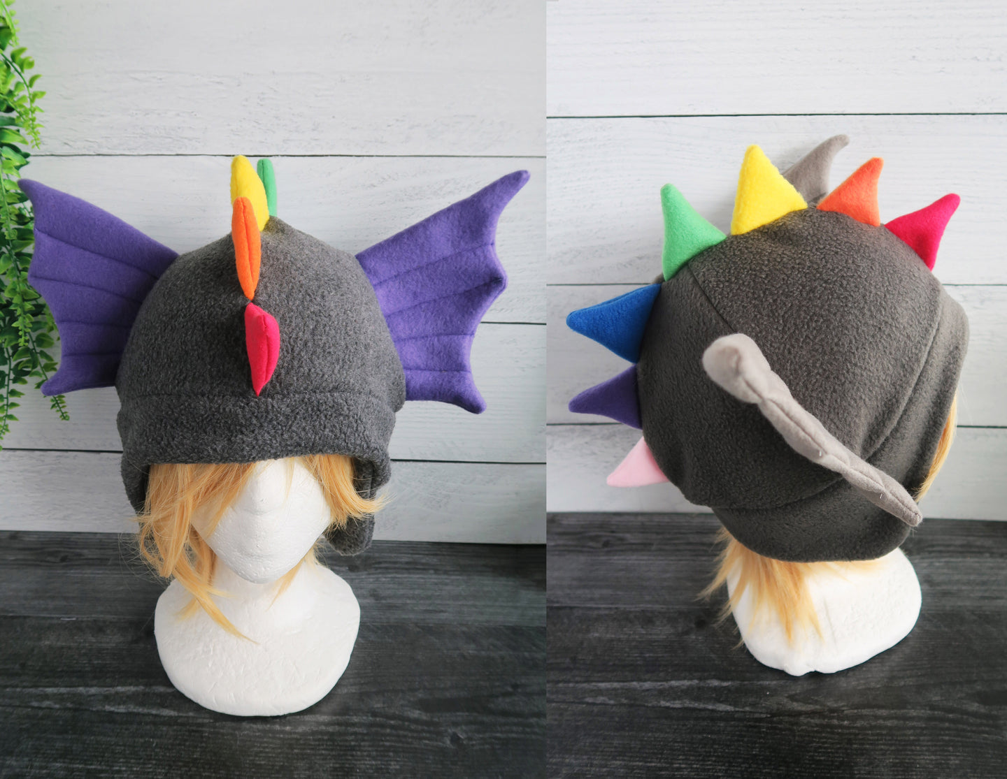 Rainbow Fin Dragon Fleece Hat - Ready to Ship Halloween Costume