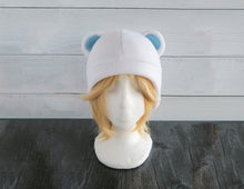Load image into Gallery viewer, Blue Ear Polar Bear Fleece Hat - Ready to Ship Halloween Costume
