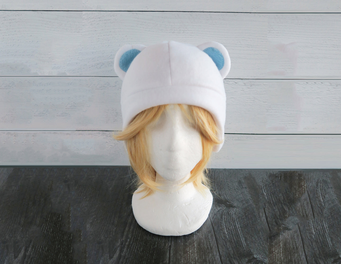 Blue Ear Polar Bear Fleece Hat - Ready to Ship Halloween Costume