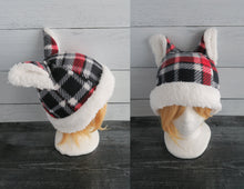 Load image into Gallery viewer, Black-Red Plaid Cat Fleece Hat - Sherpa Hat
