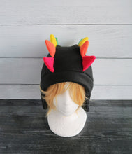 Load image into Gallery viewer, Rainbow Dragon Fleece Hat - 2 Spike Row / Black on SALE - Ready to Ship Halloween Costume
