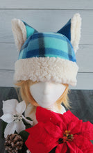 Load image into Gallery viewer, Blue Christmas Cat Fleece Hat - Sherpa Hat
