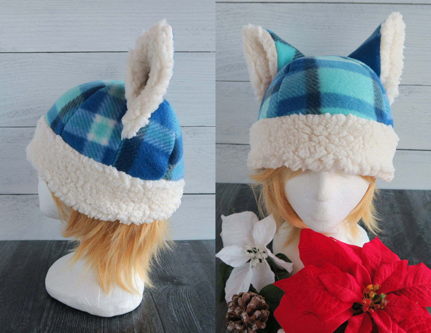 Blue Christmas Cat Fleece Hat - Sherpa Hat