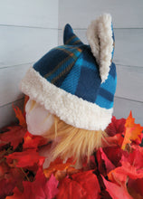 Load image into Gallery viewer, Blue-Orange Plaid Cat Fleece Hat - Sherpa Hat

