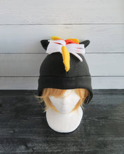 Load image into Gallery viewer, Custom Candy Corn Unicorn Fleece Hat - Ready to Ship Halloween Costume
