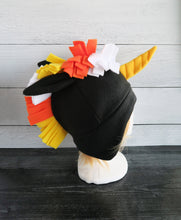 Load image into Gallery viewer, Candy Corn Unicorn Fleece Hat - Ready to Ship Halloween Costume
