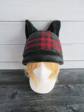 Load image into Gallery viewer, Plush Black Ear Plaid Cat Fleece Hat - Ready to Ship Halloween Costume
