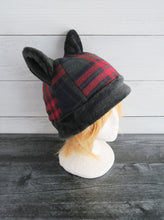Load image into Gallery viewer, Plush Black Ear Plaid Cat Fleece Hat - Ready to Ship Halloween Costume
