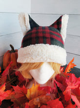 Load image into Gallery viewer, Cabin Plaid Cat Fleece Hat - Sherpa Hat
