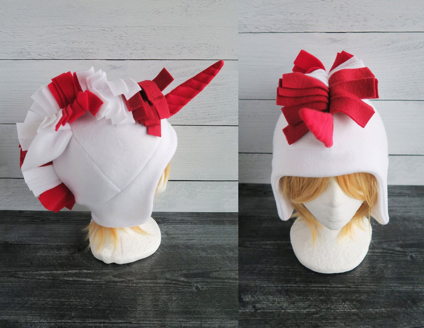Candy Cane Unicorn Fleece Hat - Ready to Ship Halloween Costume
