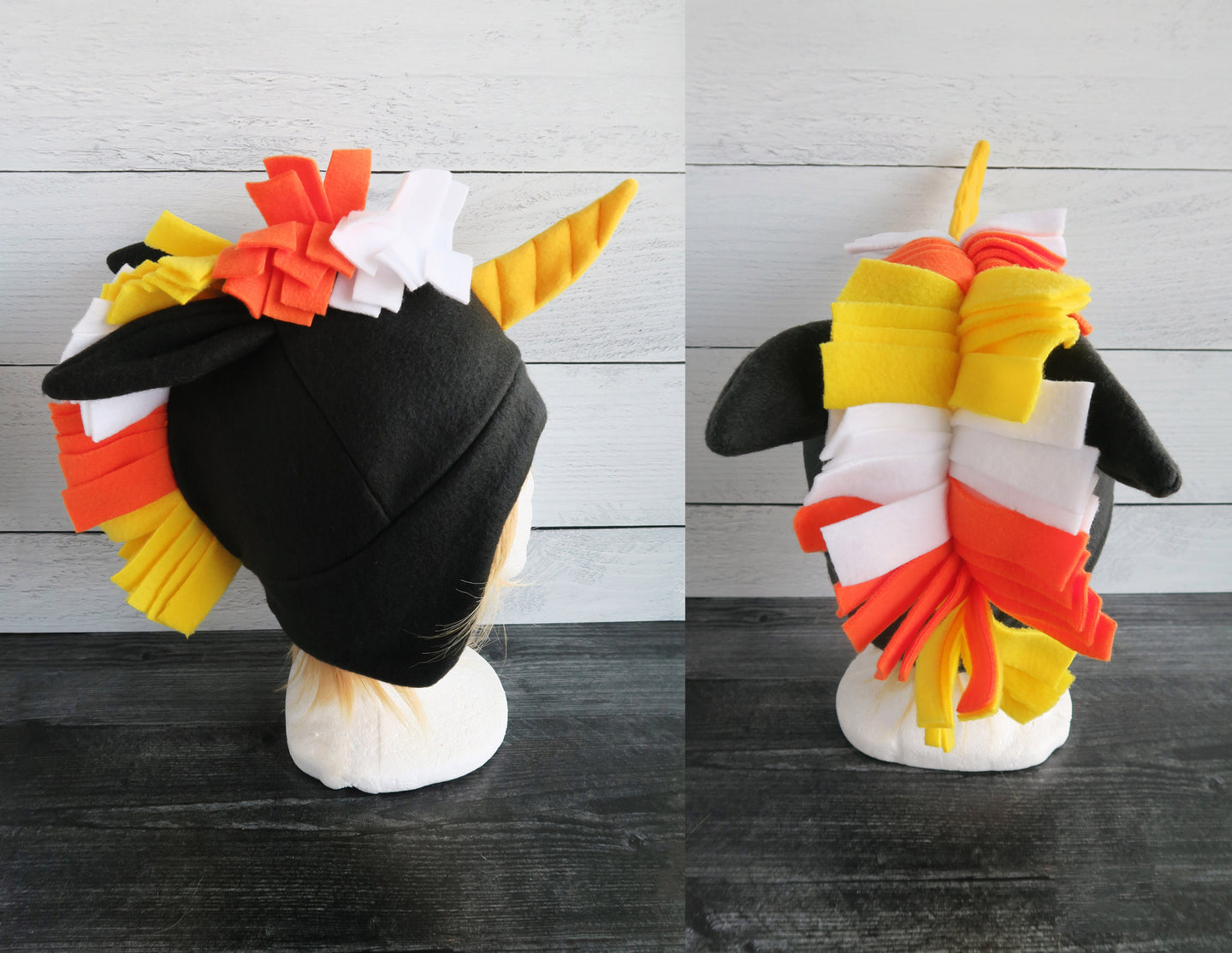 Custom Candy Corn Unicorn Fleece Hat - Ready to Ship Halloween Costume