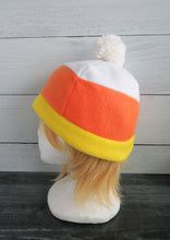 Load image into Gallery viewer, Candy Corn Fleece Hat - Ready to Ship Halloween Costume

