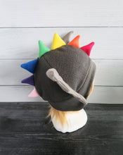 Load image into Gallery viewer, Rainbow Fin Dragon Fleece Hat - Ready to Ship Halloween Costume
