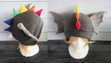Load image into Gallery viewer, Rainbow Fin Dragon Fleece Hat - Ready to Ship Halloween Costume
