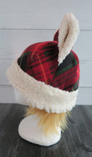 Load image into Gallery viewer, Christmas Cabin Plaid Cat Fleece Hat - Sherpa Hat
