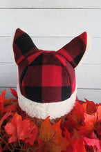 Load image into Gallery viewer, Buffalo Plaid Cat Fleece Hat - Sherpa Hat
