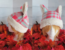 Load image into Gallery viewer, Cotton Candy Plaid Cat Fleece Hat - Sherpa Hat
