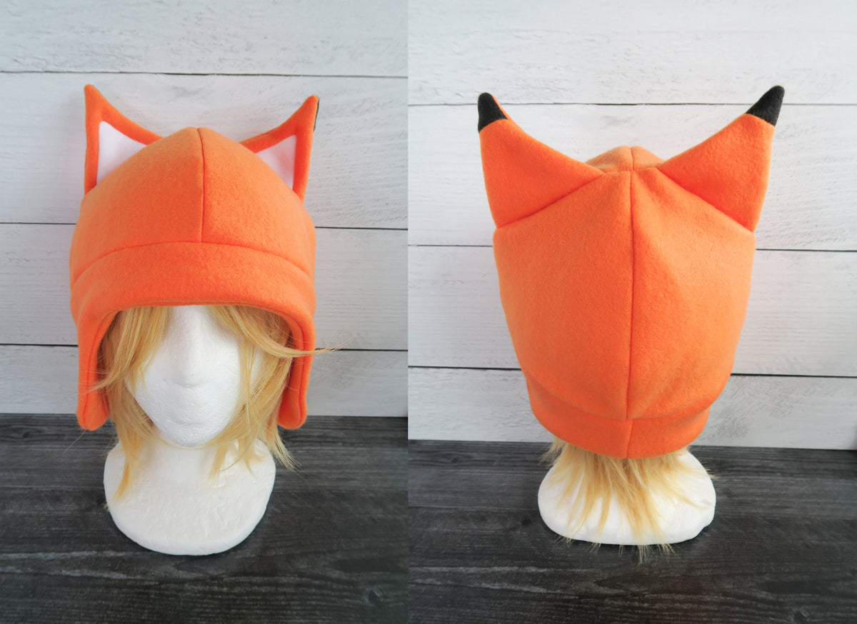 Gray Black Bunny and/or Fox Fleece Hat - Ready to Ship Halloween Costu ...