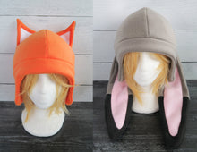 Load image into Gallery viewer, Gray Black Bunny and/or Fox Fleece Hat - Ready to Ship Halloween Costume
