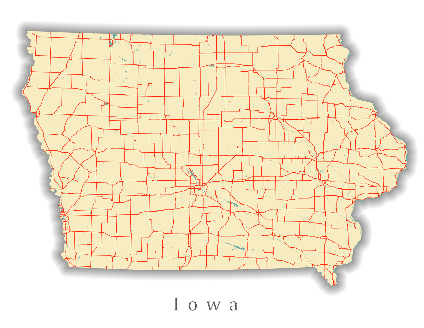 Iowa State Map Print