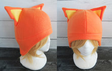 Load image into Gallery viewer, Orange Cat with Ear Cut Out Fleece Hat - Ready to Ship Halloween Costume
