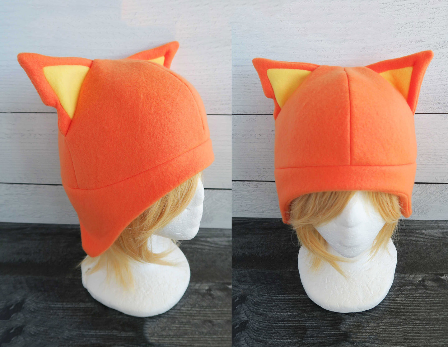 Orange Cat with Ear Cut Out Fleece Hat - Ready to Ship Halloween Costume