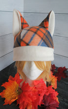 Load image into Gallery viewer, Orange-Blue OR Red-Brown Plaid Cat Fleece Hat

