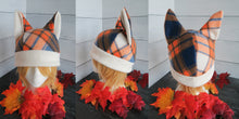 Load image into Gallery viewer, Orange-Blue OR Red-Brown Plaid Cat Fleece Hat
