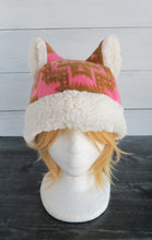 Load image into Gallery viewer, Pink Aztec Cat Fleece Hat - Sherpa Hat
