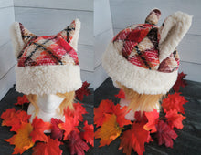 Load image into Gallery viewer, Red-Brown Plaid Cat Fleece Hat - Sherpa Hat
