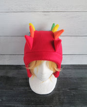 Load image into Gallery viewer, Rainbow Dragon Fleece Hat - 2 Spike Row / Black on SALE - Ready to Ship Halloween Costume
