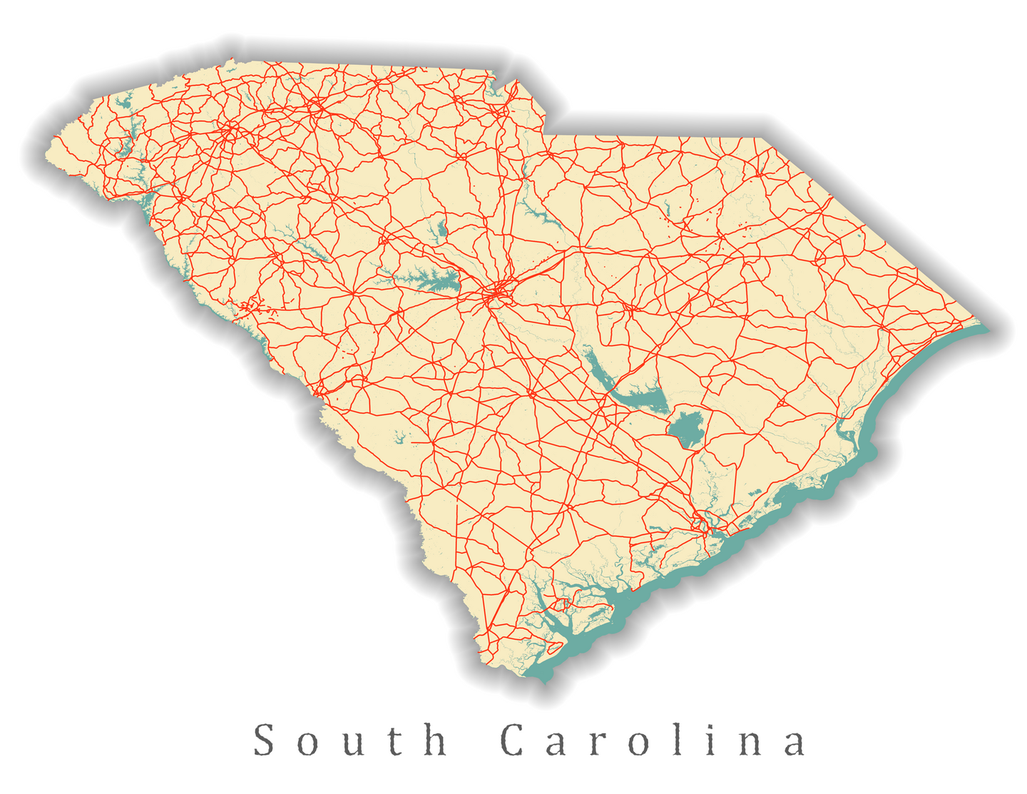 South Carolina State Map Print