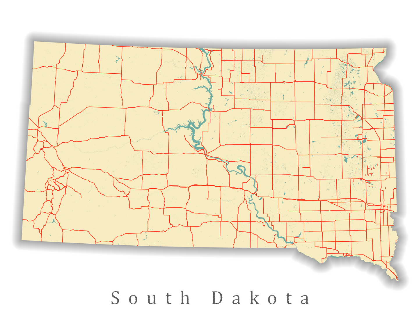 South Dakota State Map Print