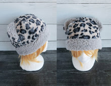 Load image into Gallery viewer, Snow Leopard Fleece Hat - Sherpa Hat
