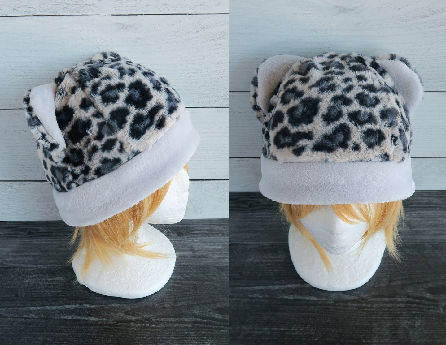 Snow Leopard Fleece Hat - Sherpa Hat - Ready to Ship Halloween Costume