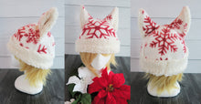Load image into Gallery viewer, Winter Snowflake Cat Fleece Hat - Sherpa Hat

