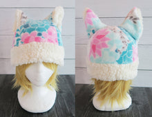 Load image into Gallery viewer, Spring Cat Hat - Flower Cat Fleece Hat - Sherpa Hat
