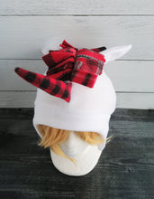 Load image into Gallery viewer, Christmas Plaid Unicorn Fleece Hat
