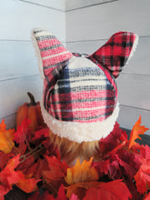 Load image into Gallery viewer, Red Traditional Plaid Cat Fleece Hat - Sherpa Hat

