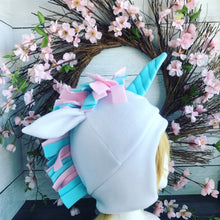 Load image into Gallery viewer, Cotton Candy Unicorn Fleece Hat - Ready to Ship Halloween Costume
