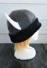 Load image into Gallery viewer, Black Bear Fur Vikings Helmet Fleece  - Ready to Ship Halloween Costume
