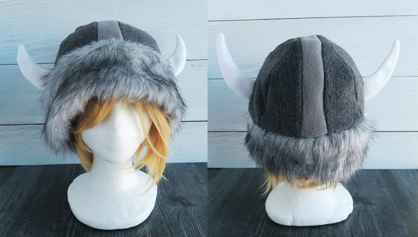 Wolf Fur Vikings Helmet Fleece Hat