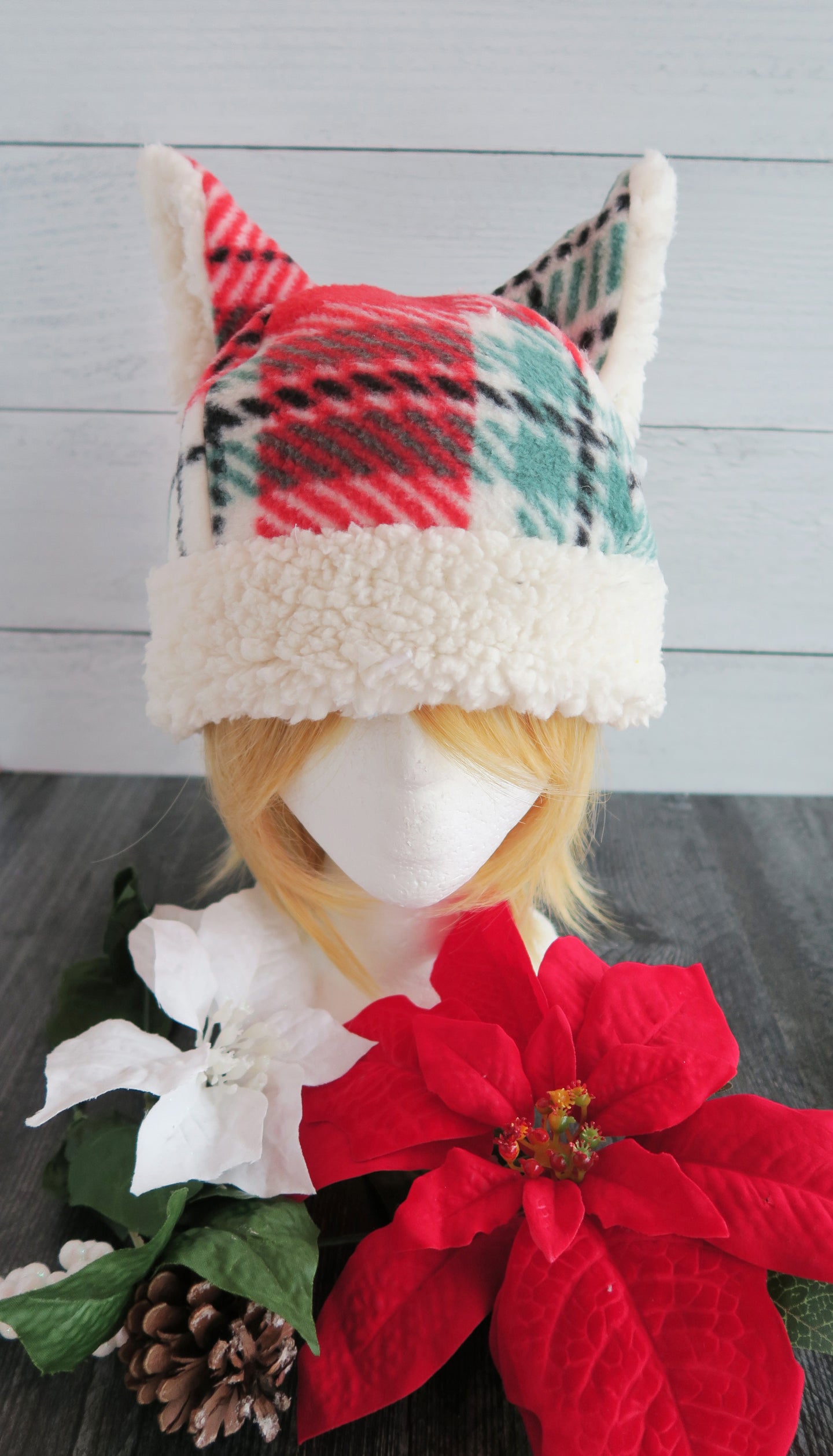 White Christmas Cat Fleece Hat - Sherpa Hat