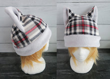 Load image into Gallery viewer, White Plaid Winter Cat Fleece Hat - Sherpa Hat
